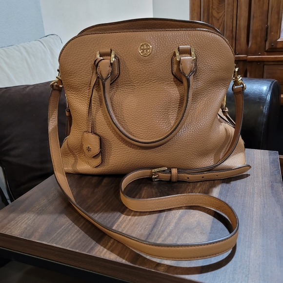 Tory Burch Pebbled Leather Satchel – Camel Tan – Gold Hardware EUC